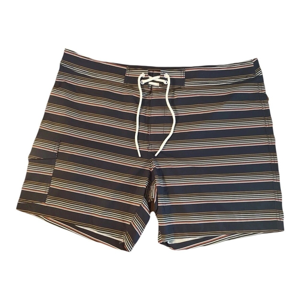 Goodthreads Board Shorts Mens 42 Navy Striped Lace Up Swim Trunks Cargo Pocket